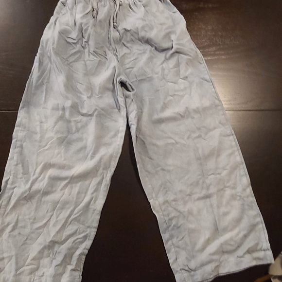 Grey Blue Linen Wide Leg Pants, XS - Picture 3 of 8